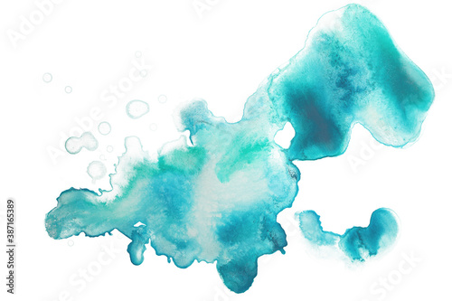 Blue Watercolor Stain Background. Stain Isolated on White. © Alex