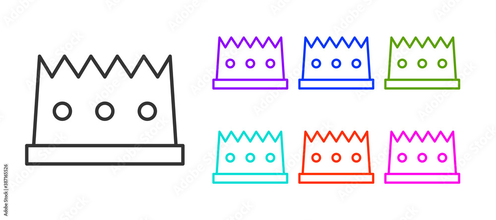 Black line King crown icon isolated on white background. Set icons colorful. Vector. Black line King crown icon isolated on white background. Set icons colorful. Vector.