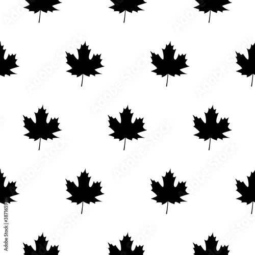 Maple leaves. Autumn background template with flying and falling leaves. Black silhouette.