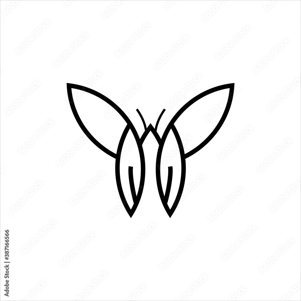 Butterfly logo concept in black color on white background