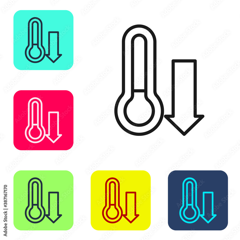 Black line Meteorology thermometer measuring icon isolated on white background. Thermometer equipment showing hot or cold weather. Set icons in color square buttons. Vector. Black line Meteorology thermometer measuring icon isolated on white background. Thermometer equipment showing hot or cold weather. Set icons in color square buttons. Vector.