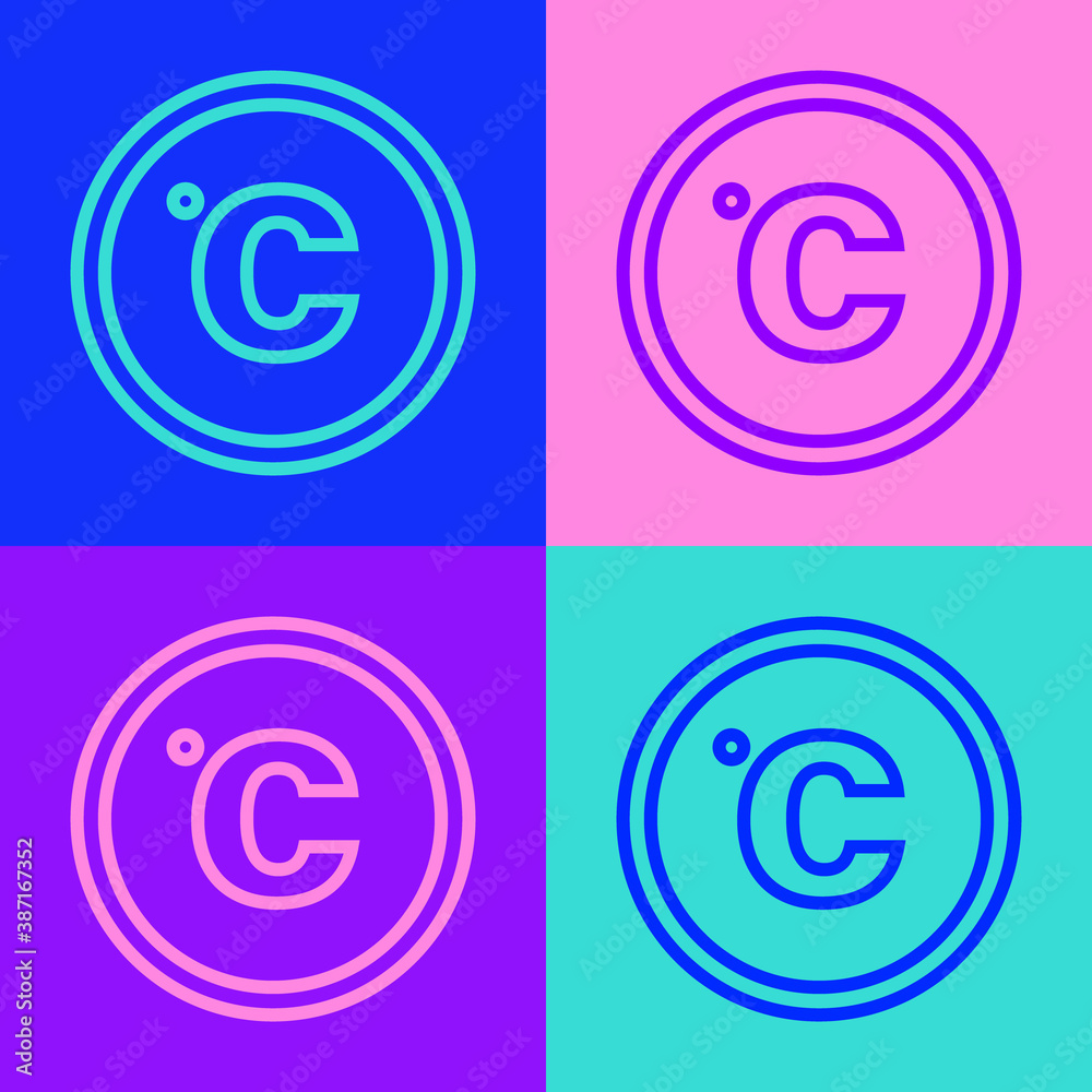 Pop art line Celsius icon isolated on color background. Vector. Pop art line Celsius icon isolated on color background. Vector.