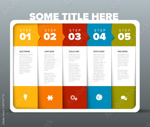 Vector progress five steps template in rounded container