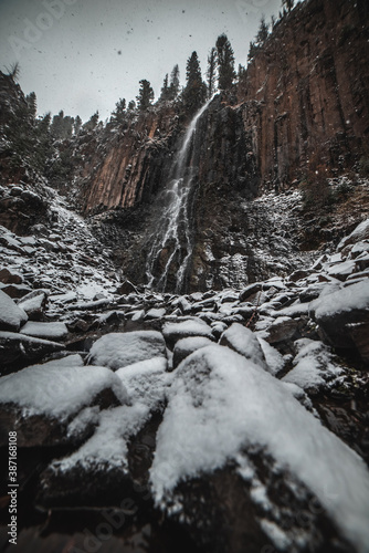 Waterfall During a Winter Snow