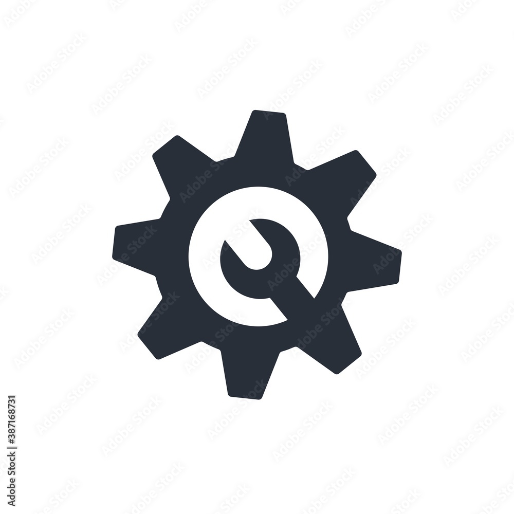 Gear and wrench. Technical support. Vector icon isolated on white background. Gear and wrench. Technical support. Vector icon isolated on white background.