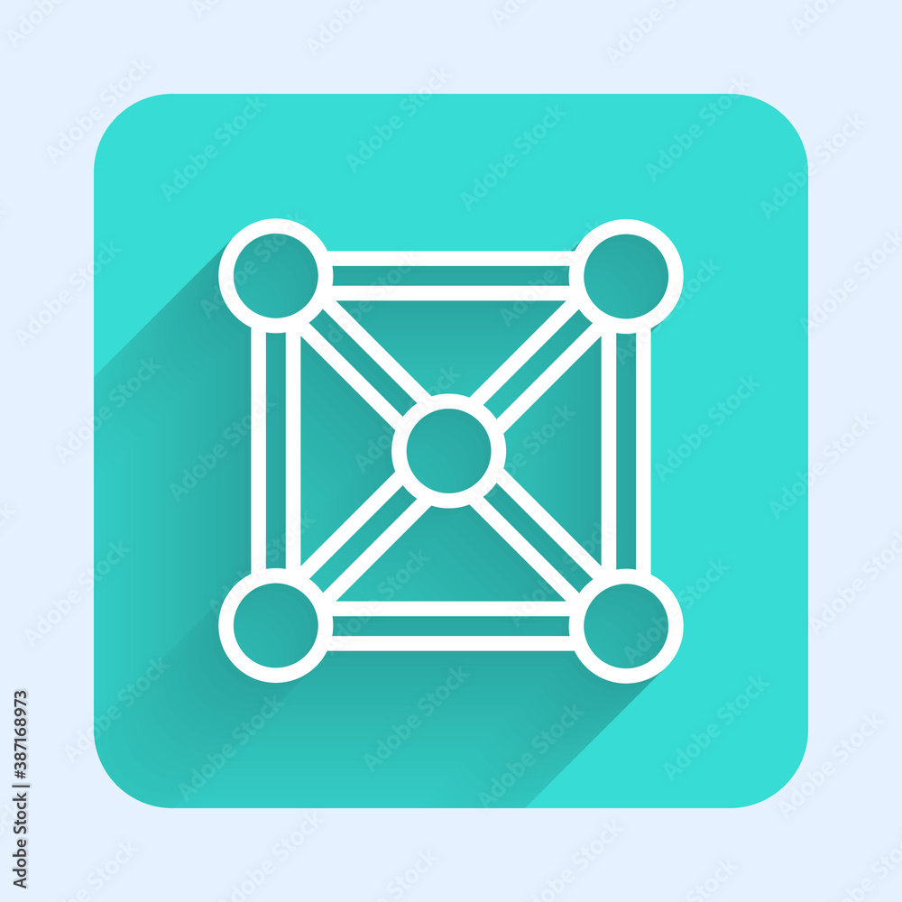 White line Blockchain technology icon isolated with long shadow. Cryptocurrency data. Abstract geometric block chain network technology business. Green square button. Vector. White line Blockchain technology icon isolated with long shadow. Cryptocurrency data. Abstract geometric block chain network technology business. Green square button. Vector.