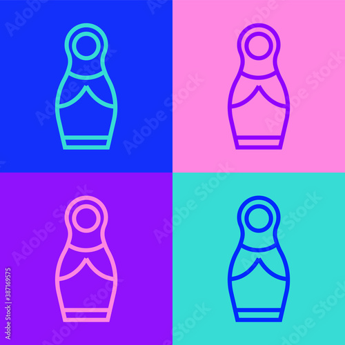 Pop art line Russian doll matryoshka icon isolated on color background. Vector.