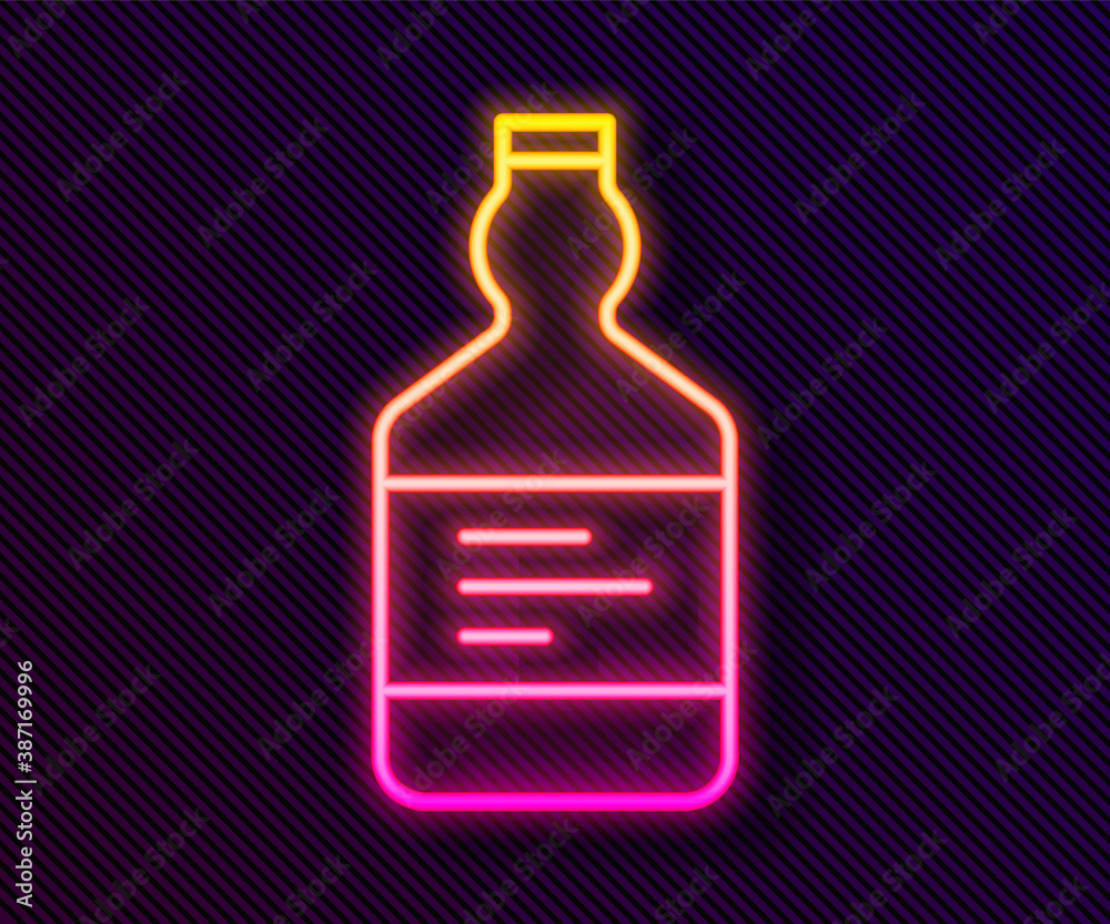 Glowing neon line Tequila bottle icon isolated on black background. Mexican alcohol drink. Vector. Glowing neon line Tequila bottle icon isolated on black background. Mexican alcohol drink. Vector.