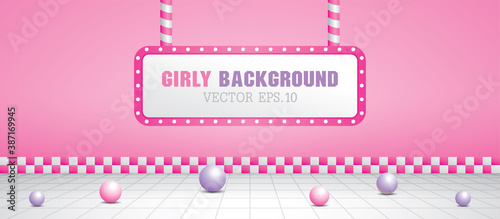 Girly pink scene with light bulb in retro style 3D illustration vector. 