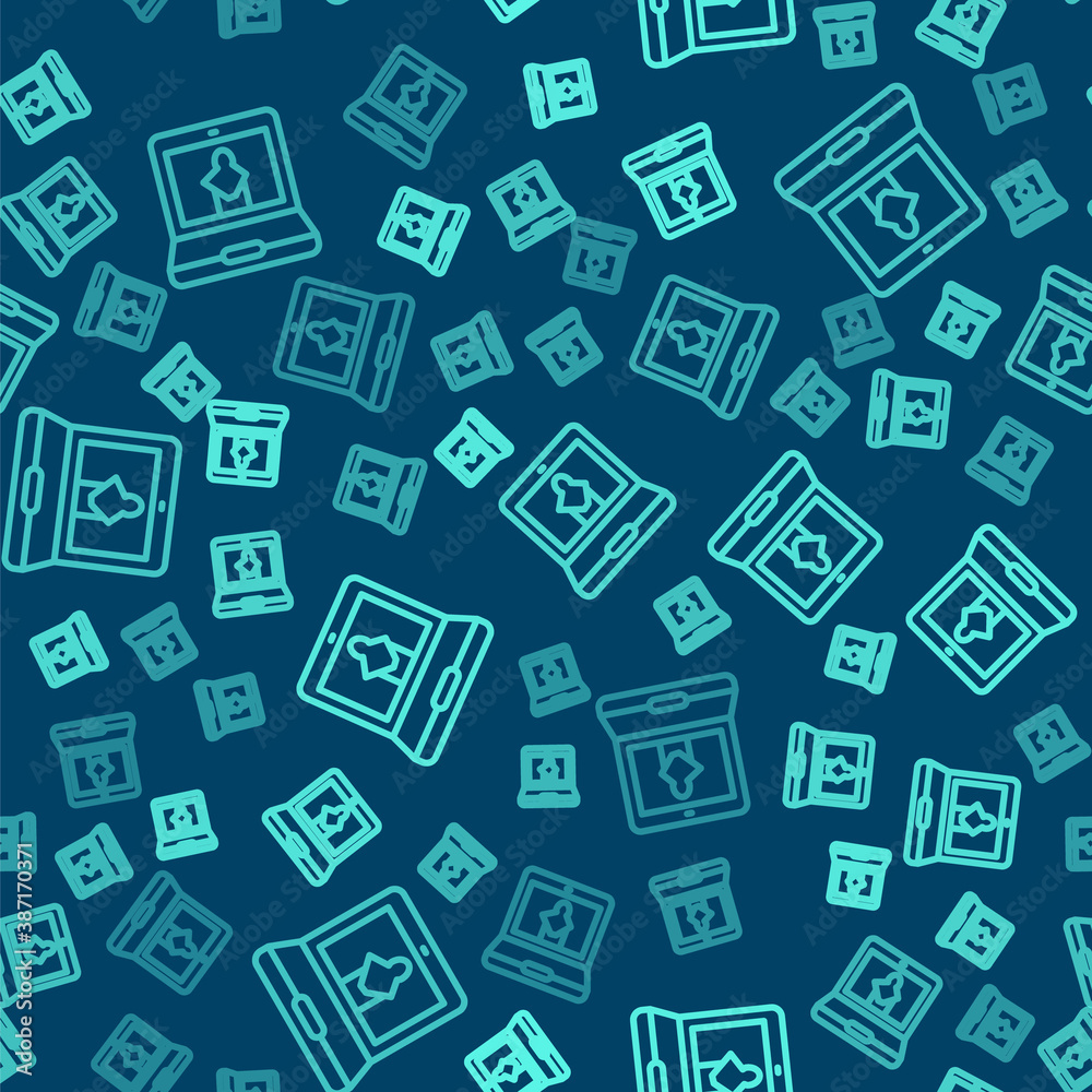 Green line Online museum icon isolated seamless pattern on blue background. Museum gallery. Vector. Green line Online museum icon isolated seamless pattern on blue background. Museum gallery. Vector.
