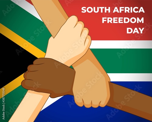 Vector banner of South Africa Reconciliation Day, 16 December, South Africa flag, people holding hands, flat illustration concept poster.