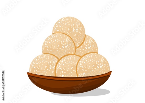 coconut,Nariyal laddu Indian Sweets or Mithai Food Vector