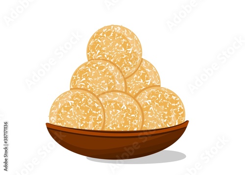 coconut,Nariyal laddu Indian Sweets or Mithai Food Vector