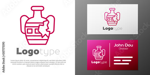 Logotype line Broken ancient amphorae icon isolated on white background. Logo design template element. Vector.