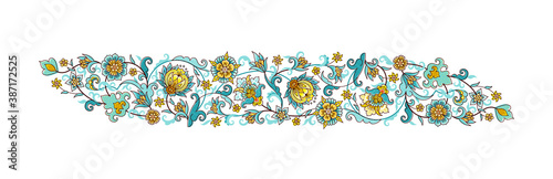 Vector element, arabesque for design template. Luxury ornament in Eastern style. Turquoise floral illustration. Ornamental decor for invitation, greeting card, wallpaper, ornaments background.
