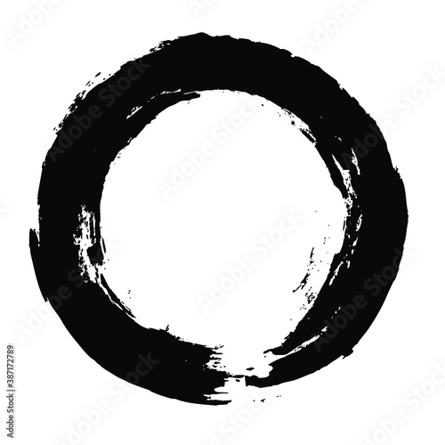 Circle ink brush stroke, black paint round frame, vector illustration.	