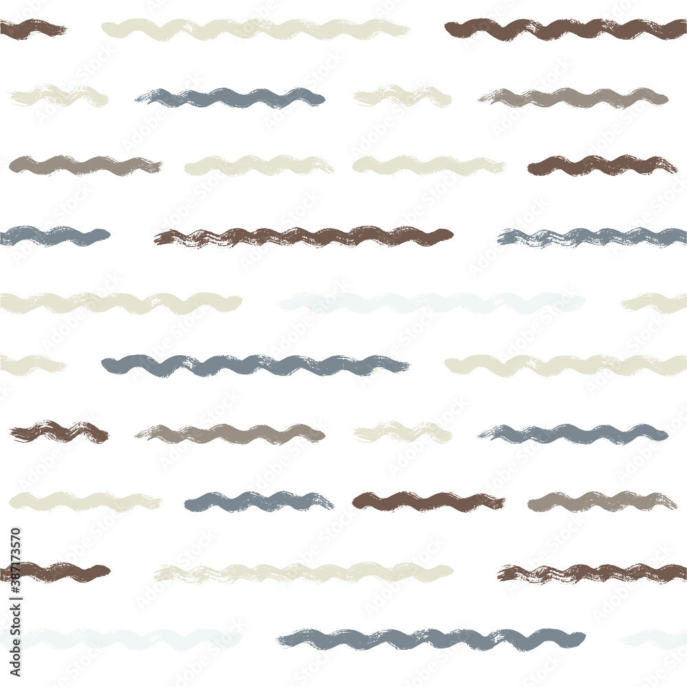 Obraz premium Wave stripes pattern, grunge sea stripe seamless background, brown and grey hand drawn brush strokes. vector grungy stripes, paintbrush line backdrop