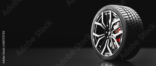 Wheel with modern alu rims on black