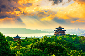 Keuken achterwand Oranje landscape of chenghuang pavilion in hangzhou west lake,China.  © ABCDstock