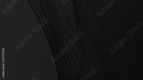 Paper cut abstract background. 3D clean dark carving art. Paper craft black waves. Minimalistic modern design for business presentations photo