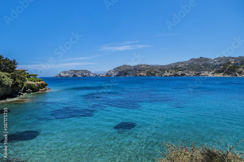 Fototapeta Naklejka Na Ścianę i Meble -  Picturesque views of Beautiful nature of the shore and the bay of Agia Pelagia near Heraklion, Crete, Greece.
