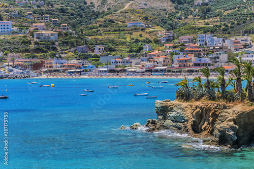 Fototapeta Naklejka Na Ścianę i Meble -  Picturesque views of Beautiful nature of the shore and the bay of Agia Pelagia near Heraklion, Crete, Greece.