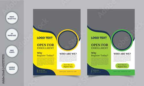 Education & Child Care Flyers Templates. Vector design.
Template details:
Easy Customization and Editable
2 Color Versions
Full  Vector Eps. File
Size: A4 (210X297)
300 DPI resolutions