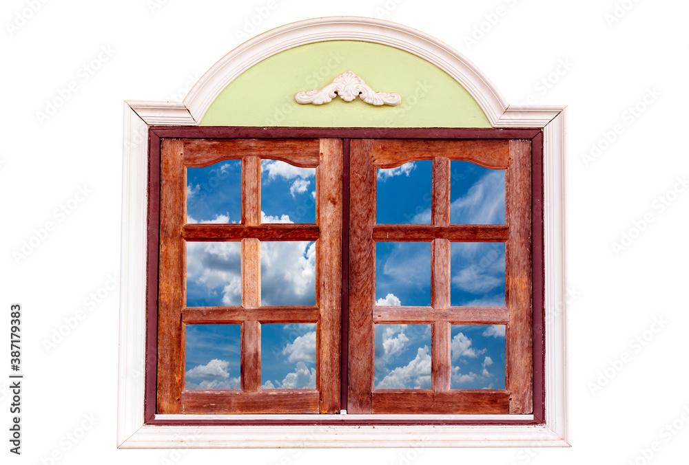 Wooden window frame with beautiful sky Wooden window frame with beautiful sky