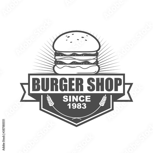 Vector logo, badge, symbol, icon template design for Burger Shop
