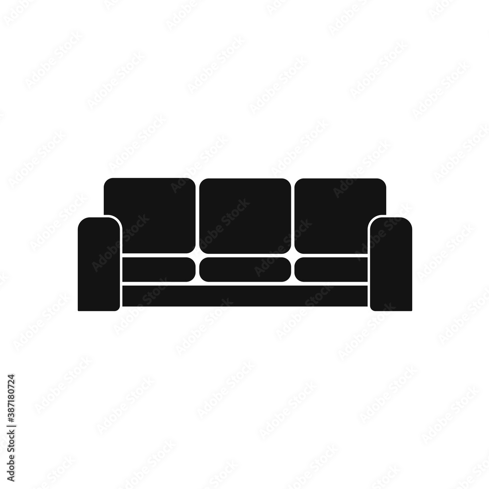 Black Sofa flat line icon. Apartment furniture sign, vector illustration of living room couch. Black Sofa flat line icon. Apartment furniture sign, vector illustration of living room couch.