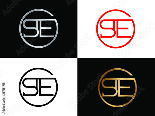 SE Circular Letter Logo with Circle Design and Black red gold color