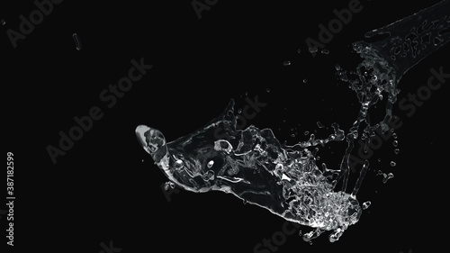 abstract transparent water splash overlay explosion crown shape on black. © Visualism