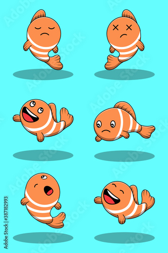 Set of cute clown fish illustrations