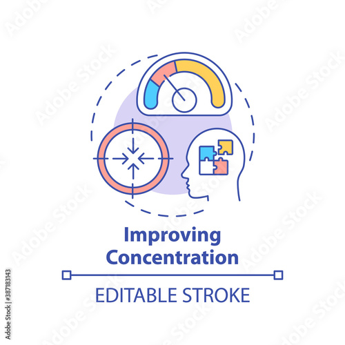 Improving concentration concept icon. Me time benefits. Train your brain. Focusing on something idea thin line illustration. Vector isolated outline RGB color drawing. Editable stroke