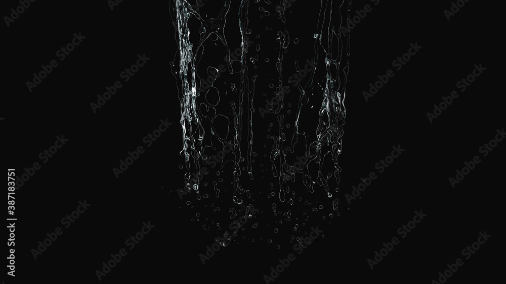 abstract vertical transparent water splash overlay explosion crown shape on black.