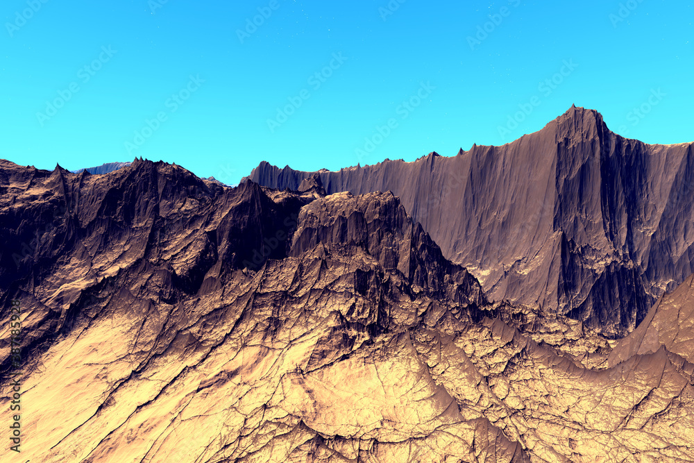 Alien Planet. Mountain. 3D rendering