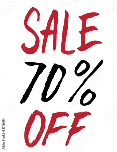 sale 70 percent off. Banner with discount for shops and marketing. black and red color.