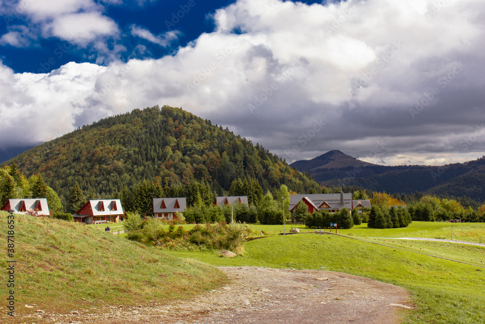 Wooden houses napolane in the mountains of Slovakia Tatra
