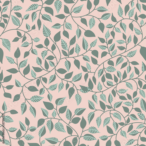 Vector seamless pattern. Abstract drawing with plant elements on a pink background. Vivid colors in pictures. Hand drawn. Use for printing prints on fabrics, wallpapers and more.