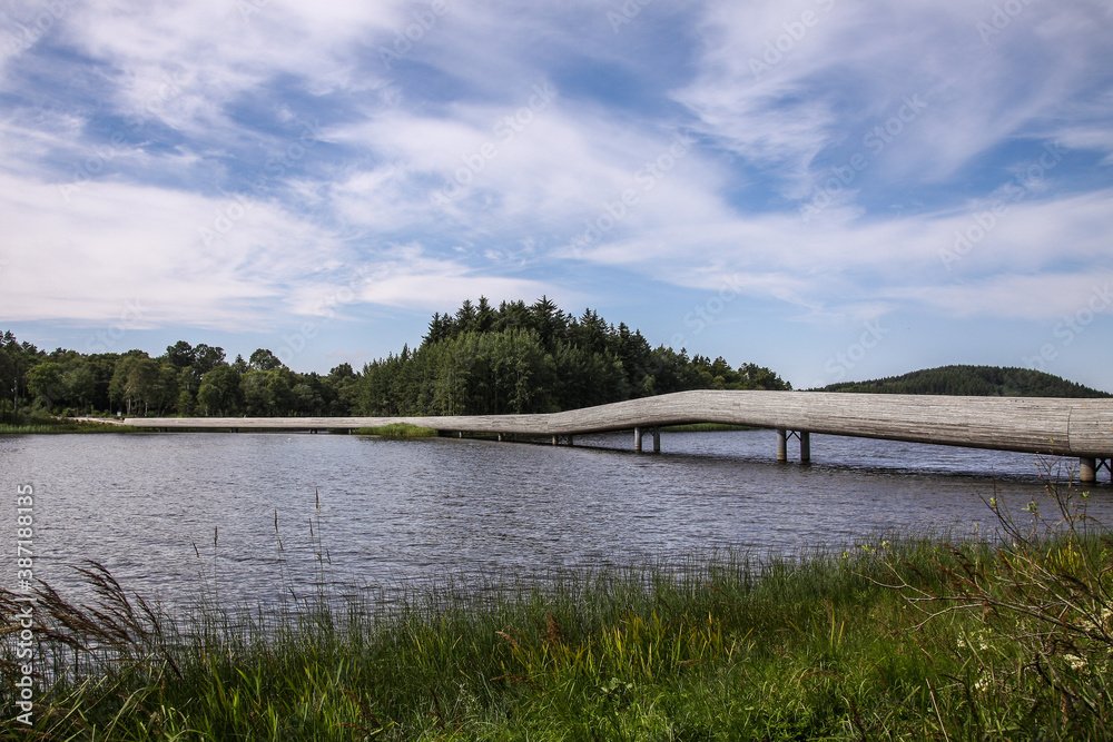 Midgardsormen Bridge over Lake Ylandsvannet in Norway. A wonderful wooden pattern.