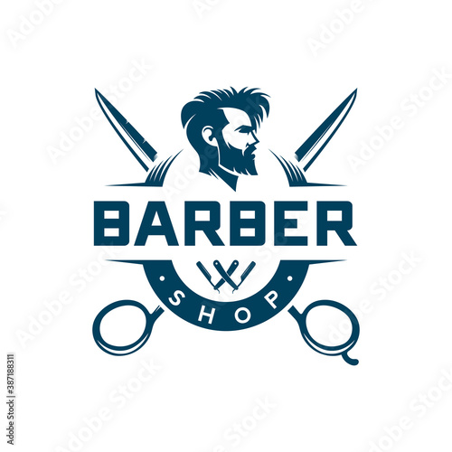 Vintage barber shop badge and emblem isolated on white