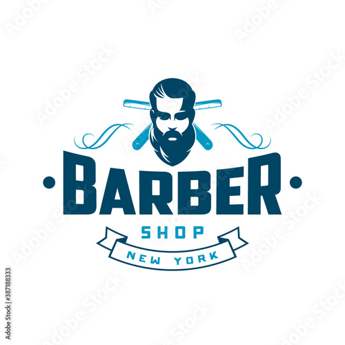 Vintage barber shop badge and emblem isolated on white