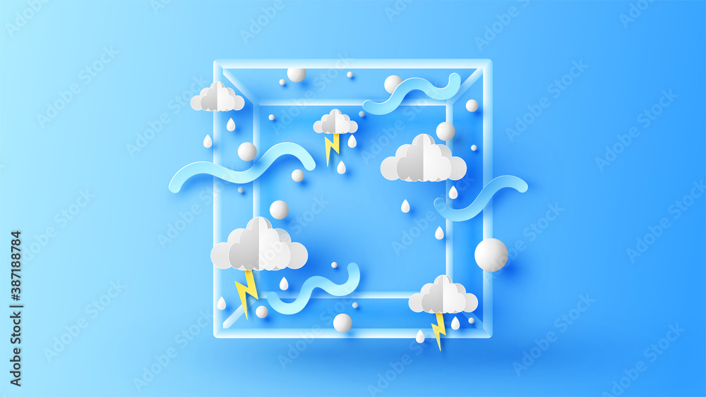 Illustration of rainy season sky inside square frame decorated with ...