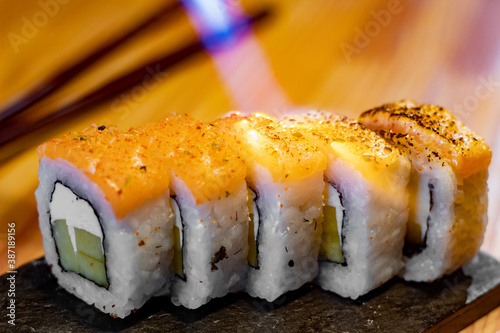 fresh flambé sushi