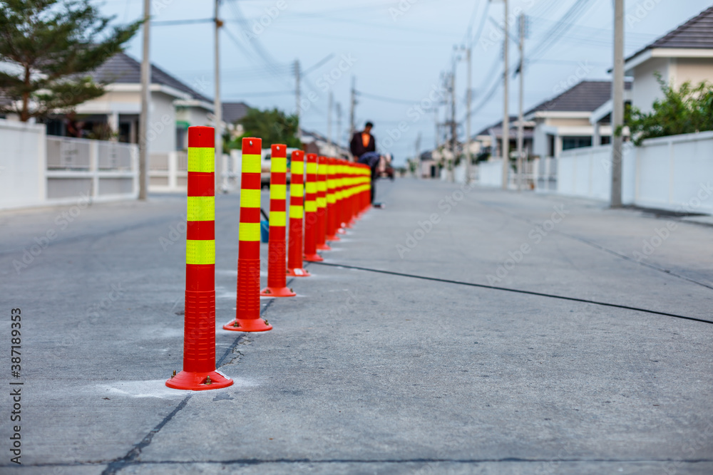 line of traffic cone in Street.