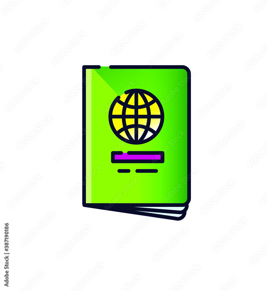 International passport icon. Vector. Personal document illustration. Allegory and metaphor of bureaucracy, document checking. Outline flat style. Illustration for website or print. International passport icon. Vector. Personal document illustration. Allegory and metaphor of bureaucracy, document checking. Outline flat style. Illustration for website or print.