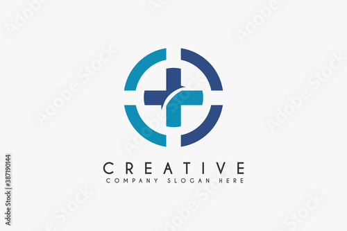 Abstract medical cross logo design. Color creative spiral vector logotype.