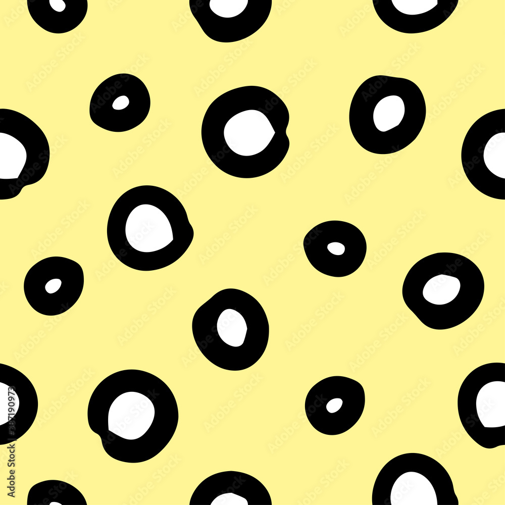 Fototapeta premium geometric vector seamless pattern with hand-drawn doodle circles on an yellow background. can be used as Wallpaper, background, design of packaging paper, textiles, notebooks, clothing.