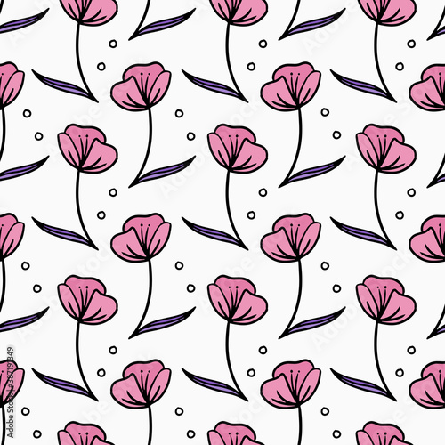 flower vector seamless pattern with hand-drawn tulips on a white background. can be used as Wallpaper  background  design of packaging paper  textiles  notebooks  clothing.