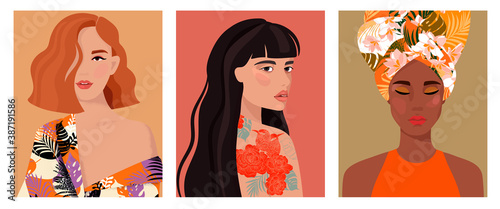 Set of portraits of women of different gender and age. Diversity. Vector flat illustration. Avatar for a social network.  Vector flat illustration